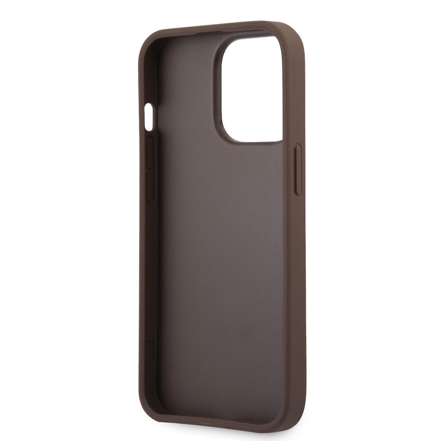 كفر ايفون 13 برو ماكس جلد بني جيس Guess 4G PU Leather Case With Printed Stripe For iPhone 13 Pro Max Brown - cG9zdDoxMzgzMDE0