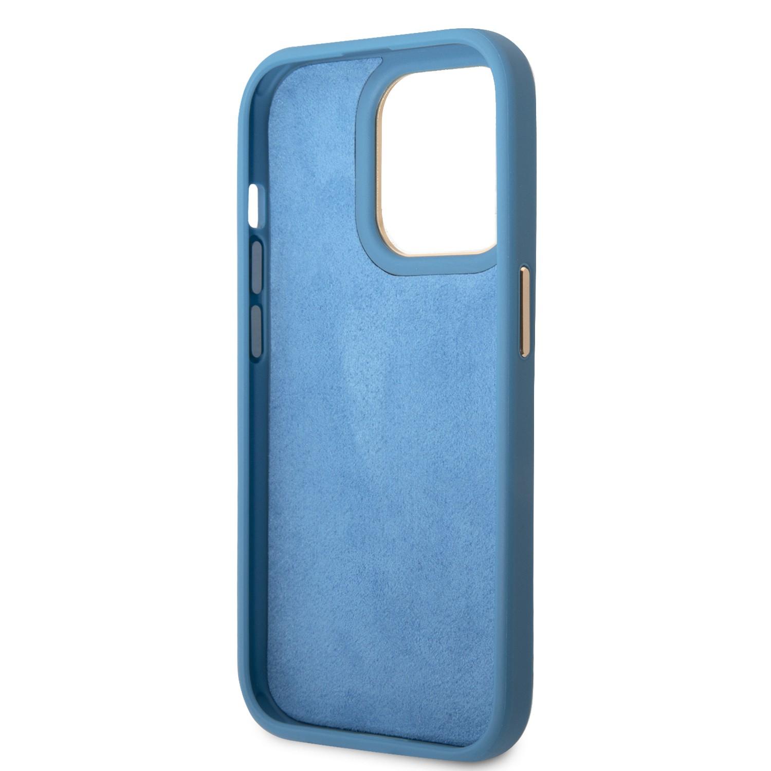 كفر ايفون 14 برو أزرق جيس Guess PC/TPU 4G PU Case With Metal Camera Outline & Buttons For iPhone 14 Pro Blue - cG9zdDoxMzg1MDM4