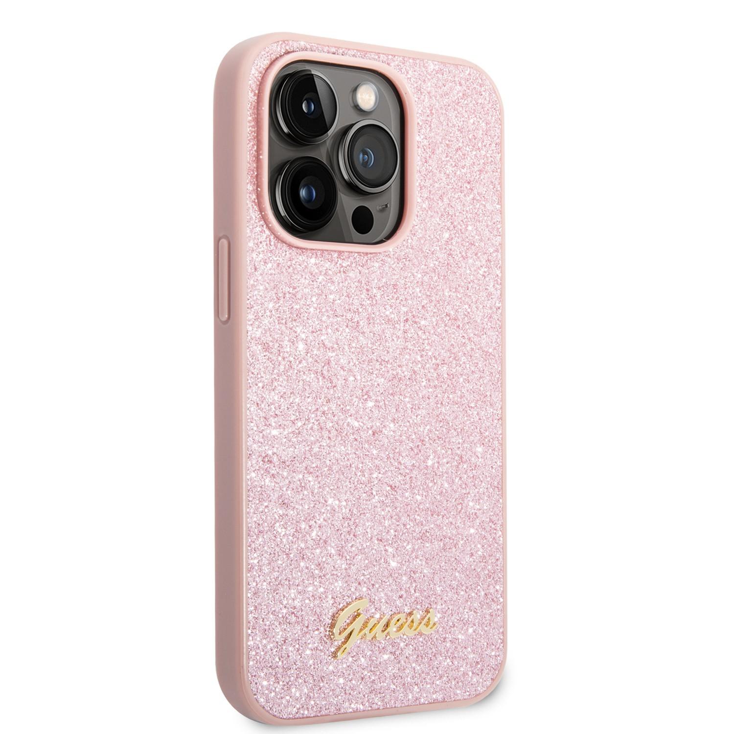 كفر ايفون 14 برو زهر جيس Guess PC/TPU Glitter Script Hard Case for iPhone 14 Pro Pink - cG9zdDoxMzg1MTQ1