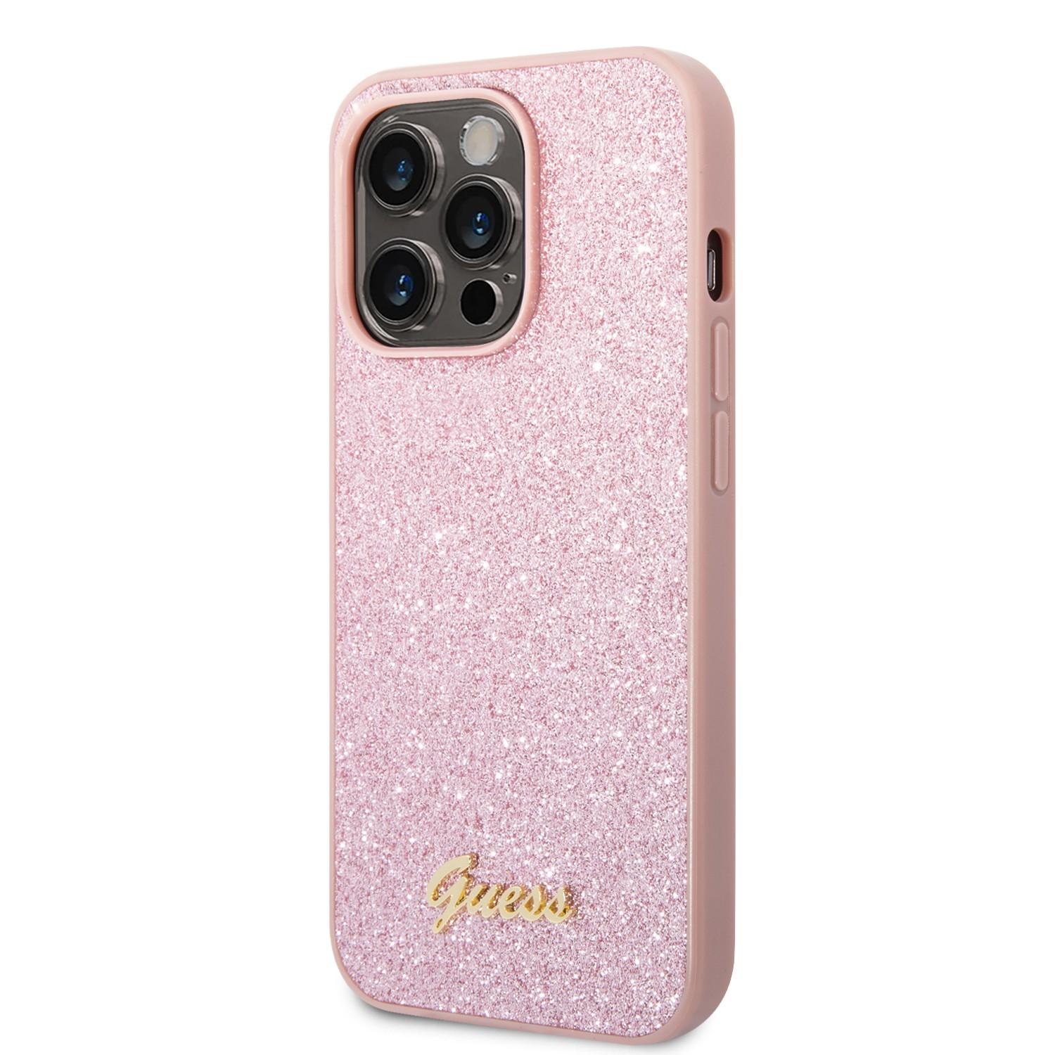 كفر ايفون 14 برو زهر جيس Guess PC/TPU Glitter Script Hard Case for iPhone 14 Pro Pink - cG9zdDoxMzg1MTQ3