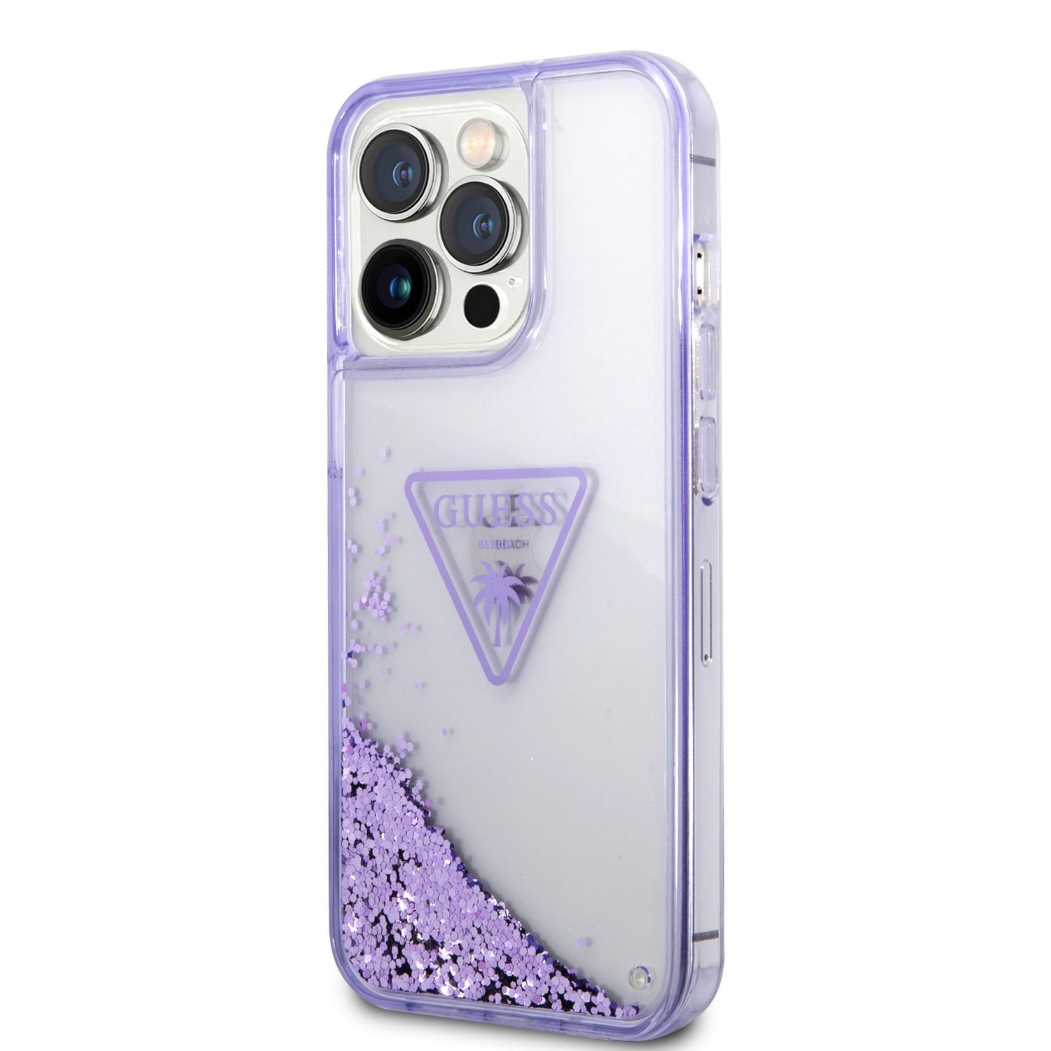 كفر ايفون 14 برو نهدي جيس Guess Liquid Glitter Case With Translucent Triangle Logo For iPhone 14 Pro Purple - cG9zdDoxMzg0Nzc1