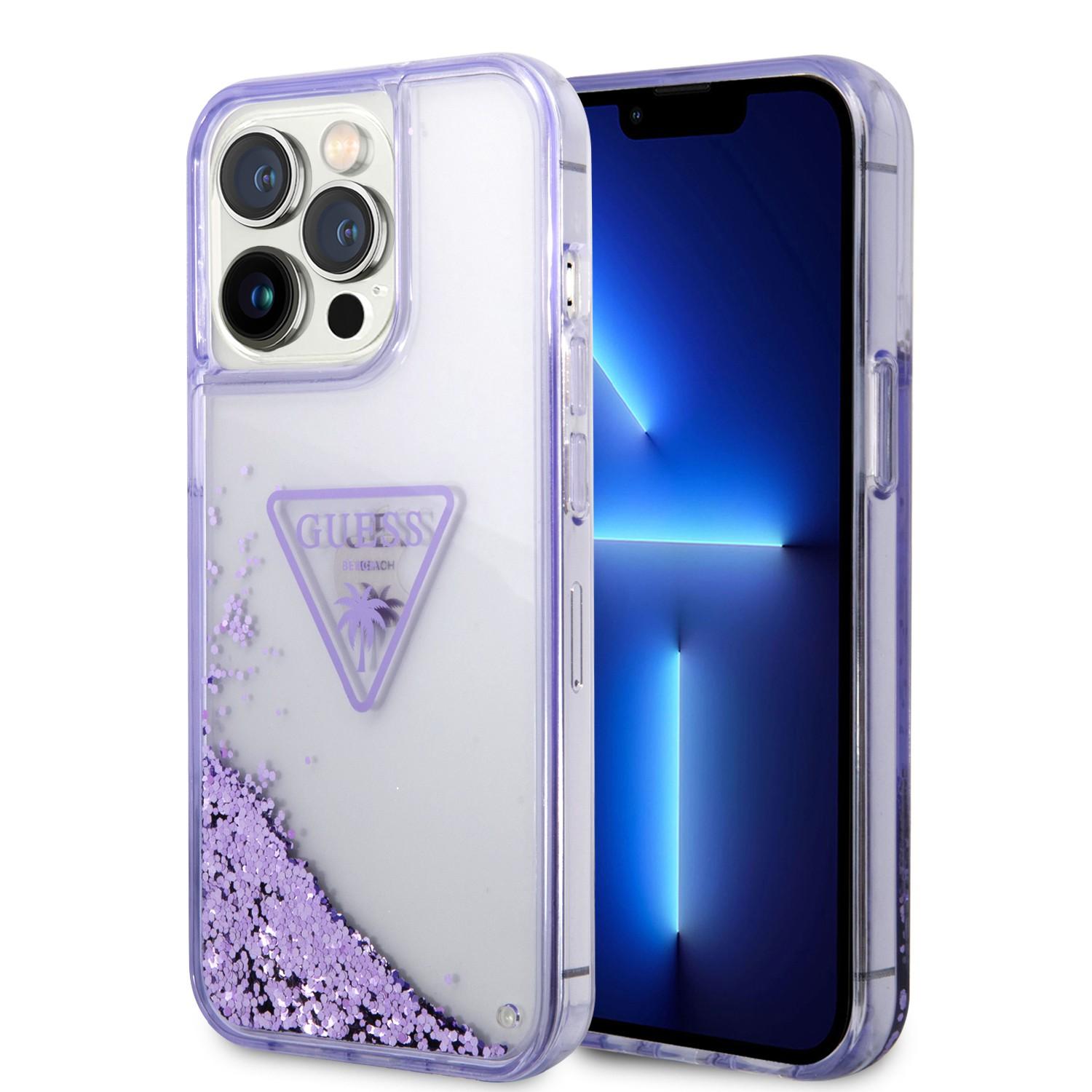 كفر ايفون 14 برو نهدي جيس Guess Liquid Glitter Case With Translucent Triangle Logo For iPhone 14 Pro Purple - cG9zdDoxMzg0Nzc5