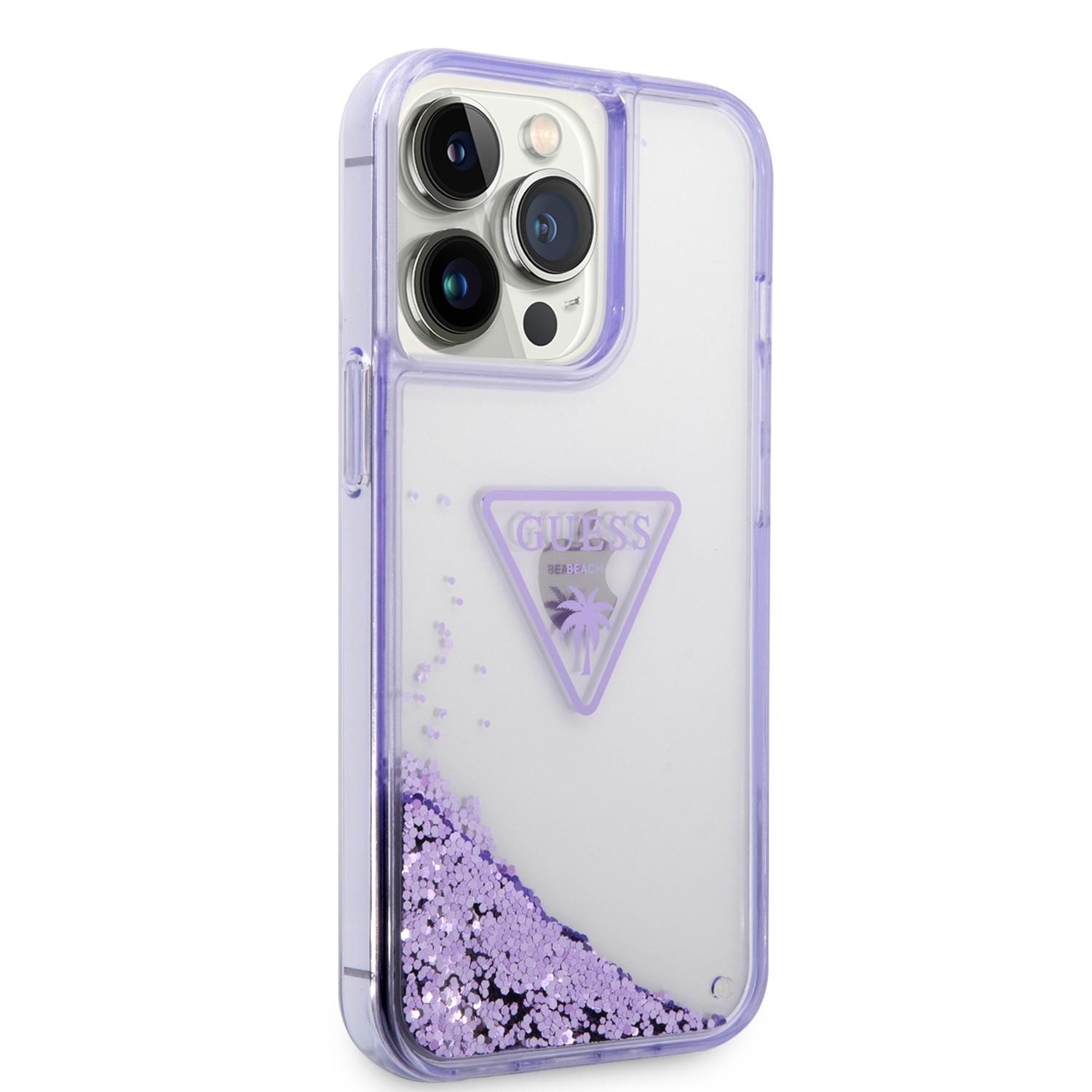 كفر ايفون 14 برو نهدي جيس Guess Liquid Glitter Case With Translucent Triangle Logo For iPhone 14 Pro Purple - cG9zdDoxMzg0Nzg1