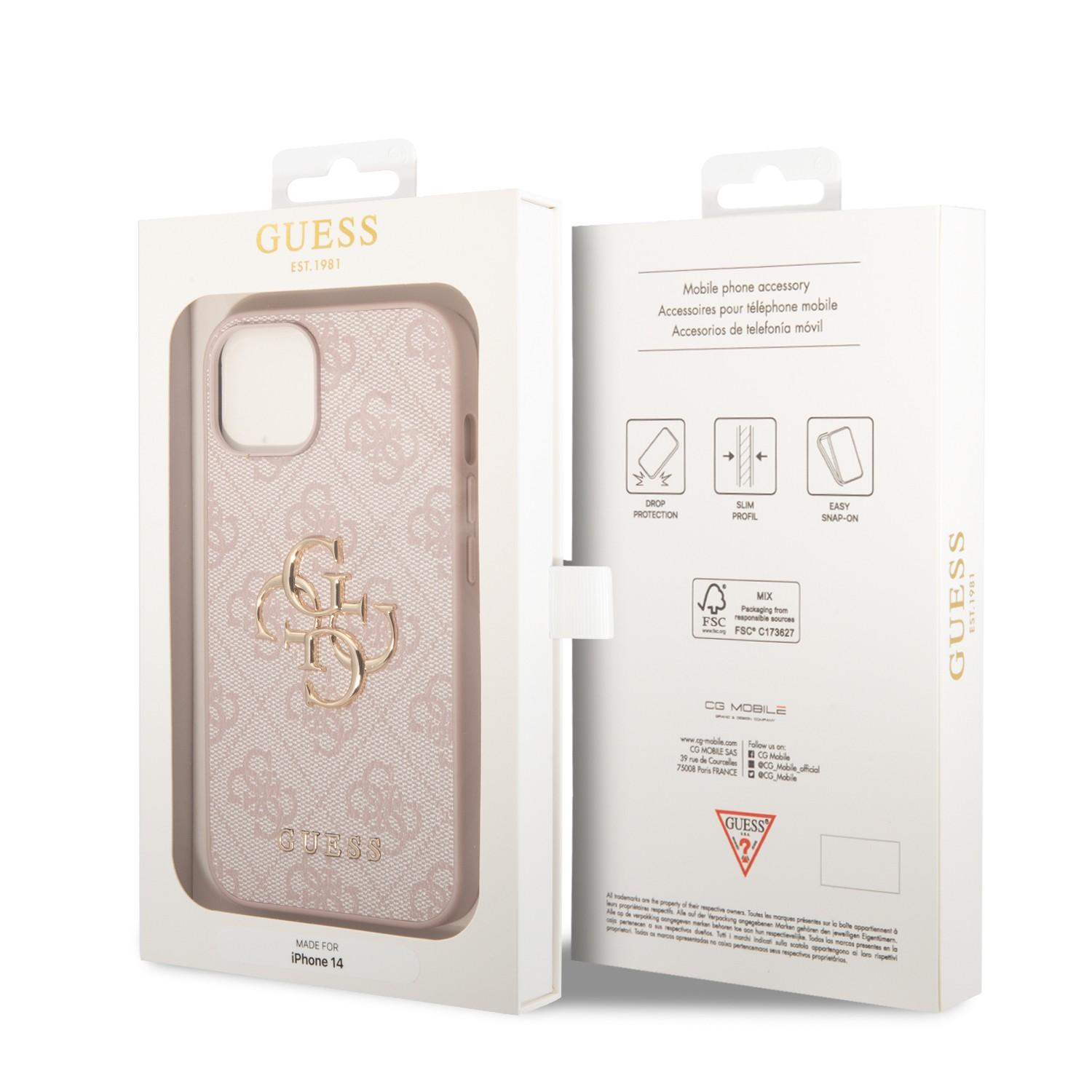 كفر ايفون 14 زهر جيس Guess PU 4G Big Metal Logo Hard Case for iPhone 14 Pink - cG9zdDoxMzg0MDk4