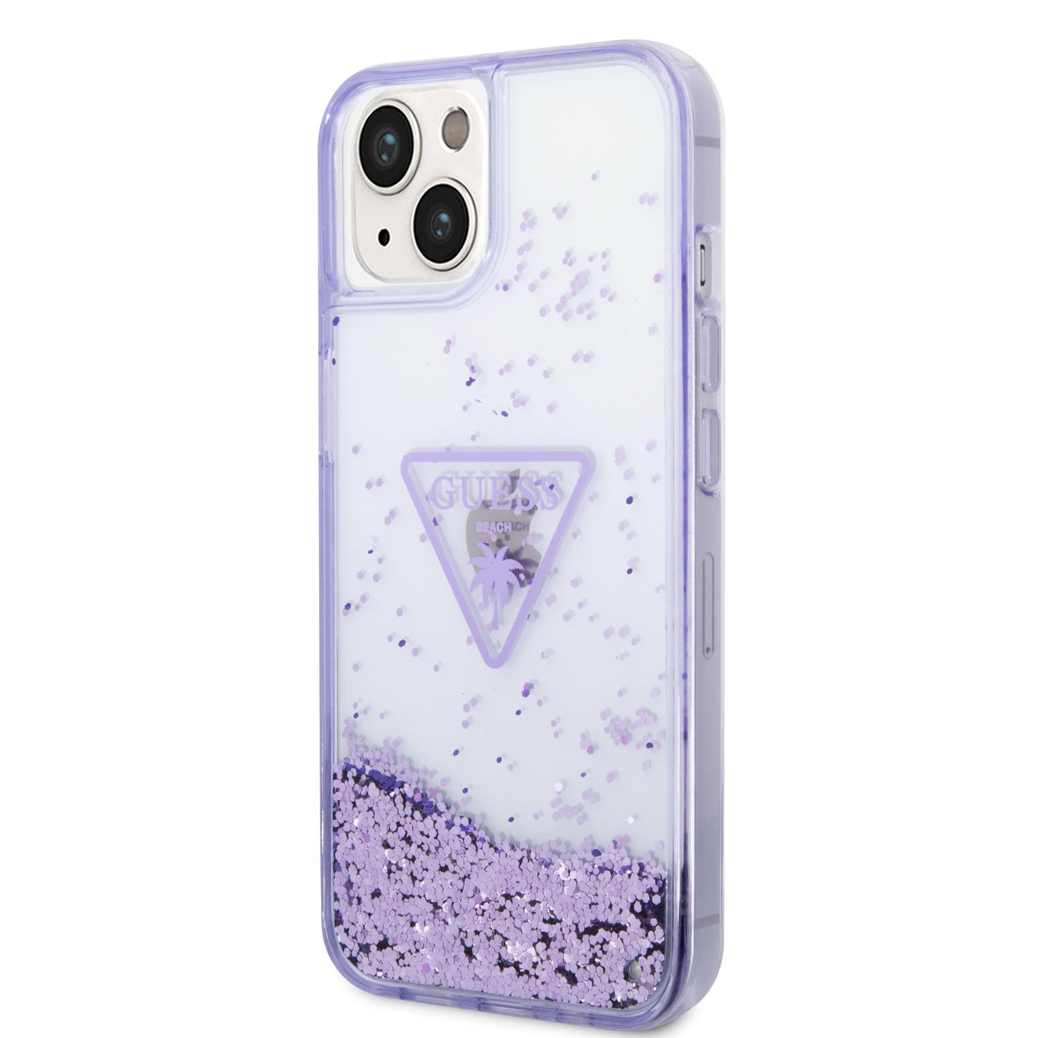 كفر ايفون 14 نهدي جيس Guess Liquid Glitter Triangle Hard Case for iPhone 14 Translucent Purple - cG9zdDoxMzg0MDc3