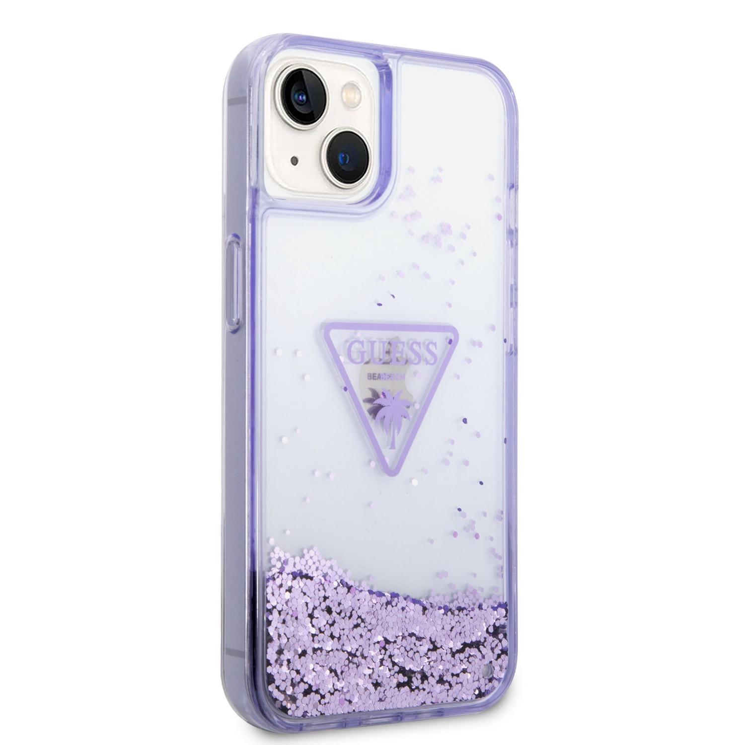 كفر ايفون 14 نهدي جيس Guess Liquid Glitter Triangle Hard Case for iPhone 14 Translucent Purple - cG9zdDoxMzg0MDgx
