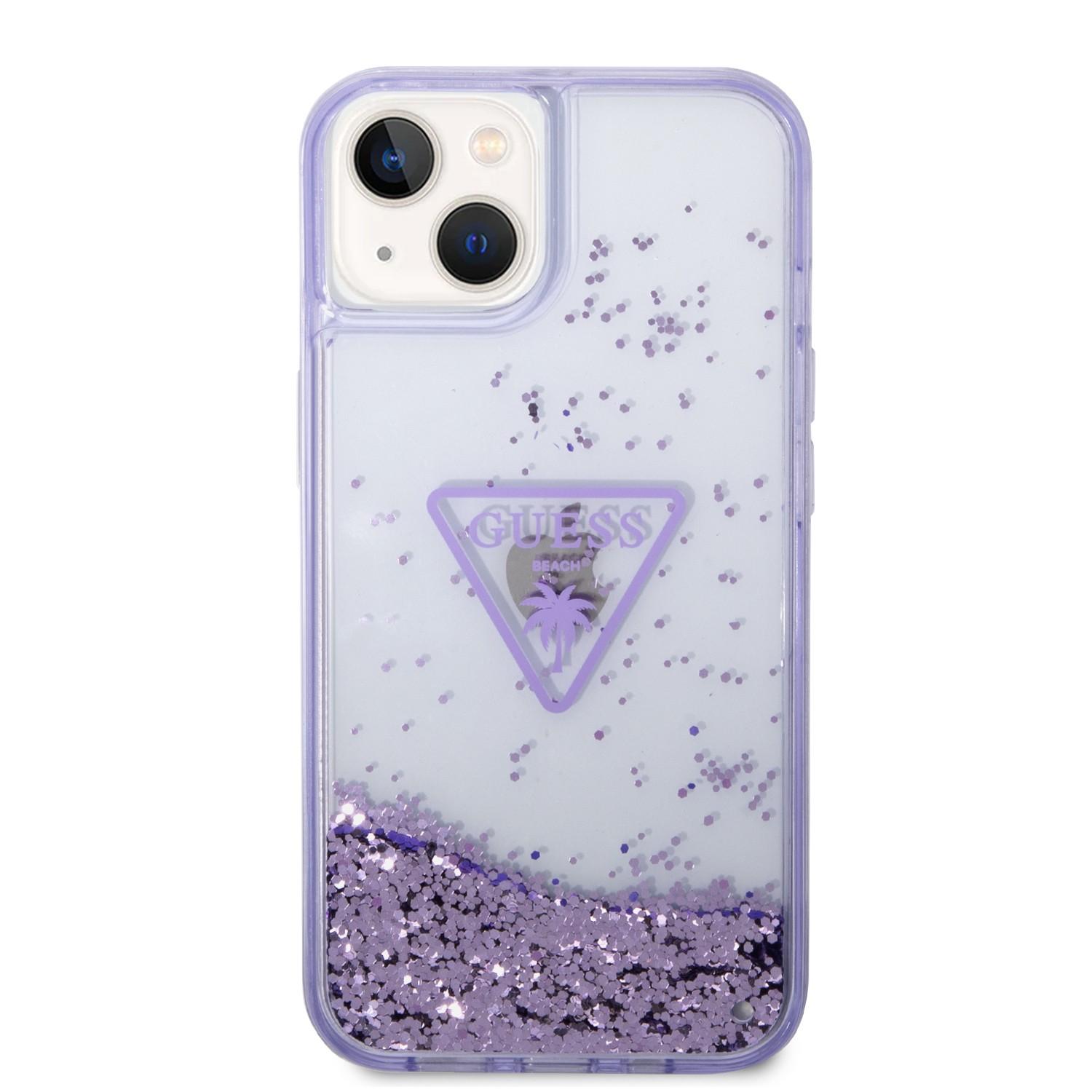كفر ايفون 14 نهدي جيس Guess Liquid Glitter Triangle Hard Case for iPhone 14 Translucent Purple - cG9zdDoxMzg0MDg1