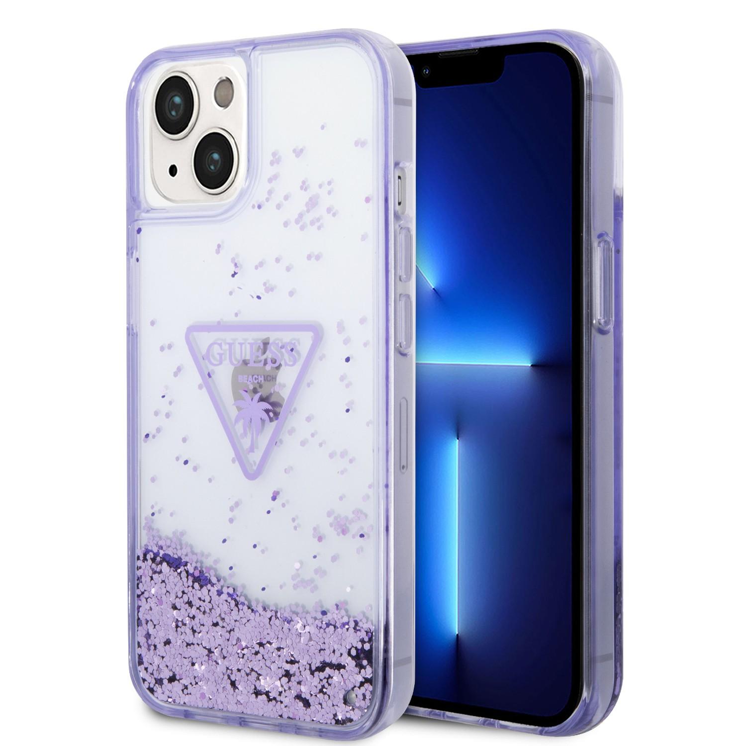 كفر ايفون 14 نهدي جيس Guess Liquid Glitter Triangle Hard Case for iPhone 14 Translucent Purple - cG9zdDoxMzg0MDg3