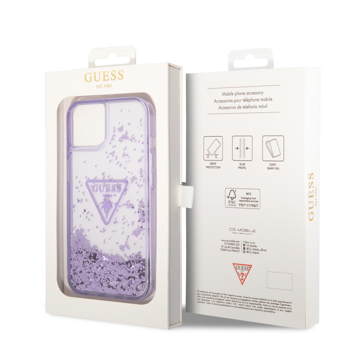 كفر ايفون 14 نهدي جيس Guess Liquid Glitter Triangle Hard Case for iPhone 14 Translucent Purple - cG9zdDoxMzg0MDg5