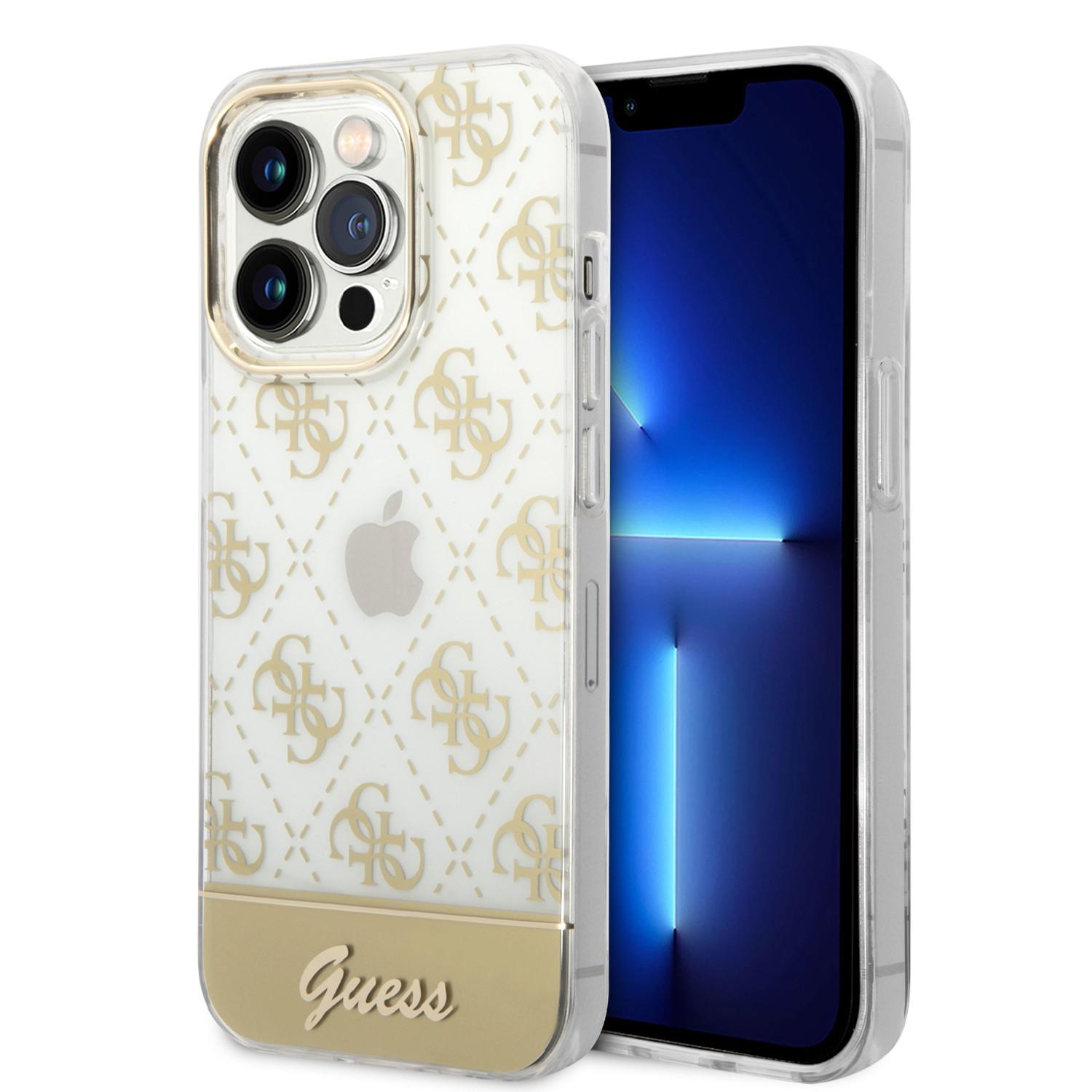 كفر ايفون 14 برو ماكس ذهبي جيس Guess 4G Electro Script Hard Case for iPhone 14 Pro Max Gold - cG9zdDoxMzg1Mjg0