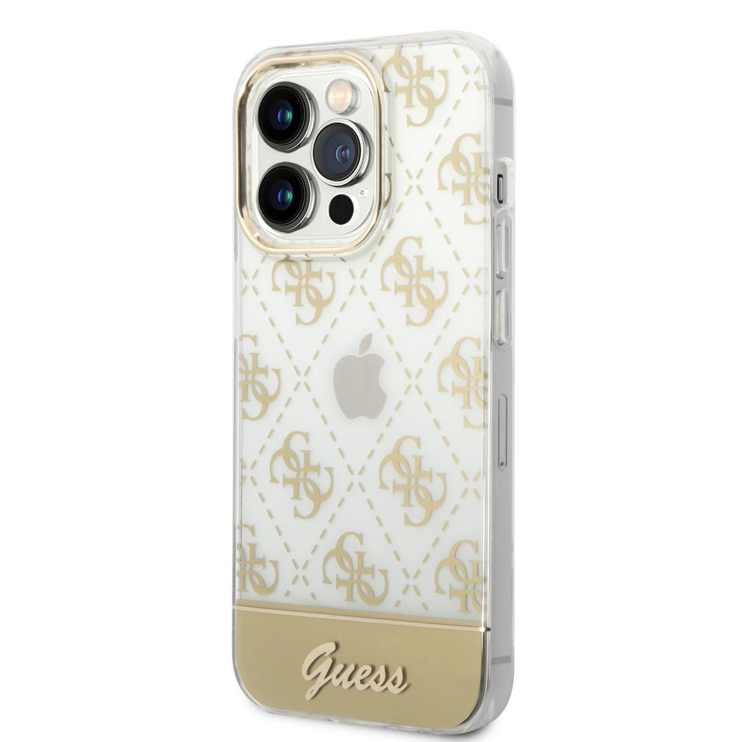 كفر ايفون 14 برو ماكس ذهبي جيس Guess 4G Electro Script Hard Case for iPhone 14 Pro Max Gold - cG9zdDoxMzg1Mjg2