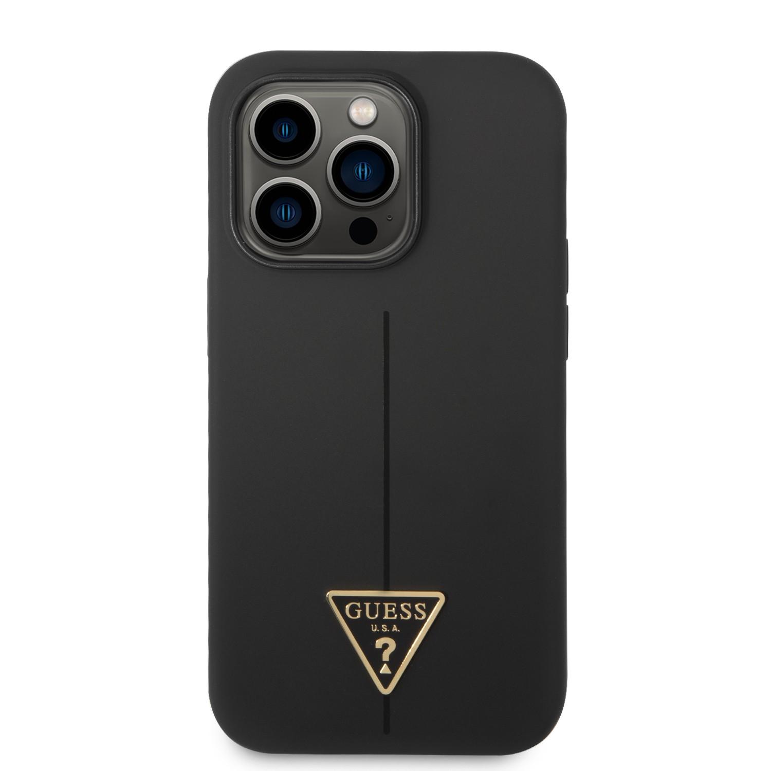 كفر ايفون 14 برو ماكس سليكون أسود جيس Guess Silicone Line & Triangle Hard Case for iPhone 14 Pro Max Black - cG9zdDoxMzg1NDI5