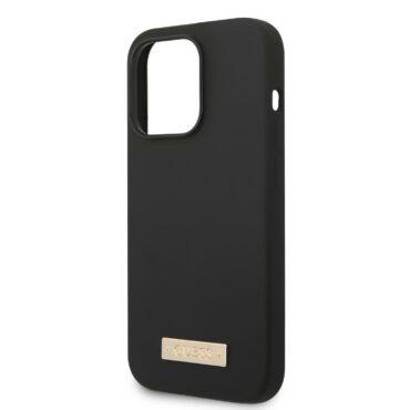 كفر ايفون 14 برو سيليكون ماغ سيف أسود جيس Guess Magsafe Liquid Silicone Logo Hard Case for iPhone 14 Pro Plate Black