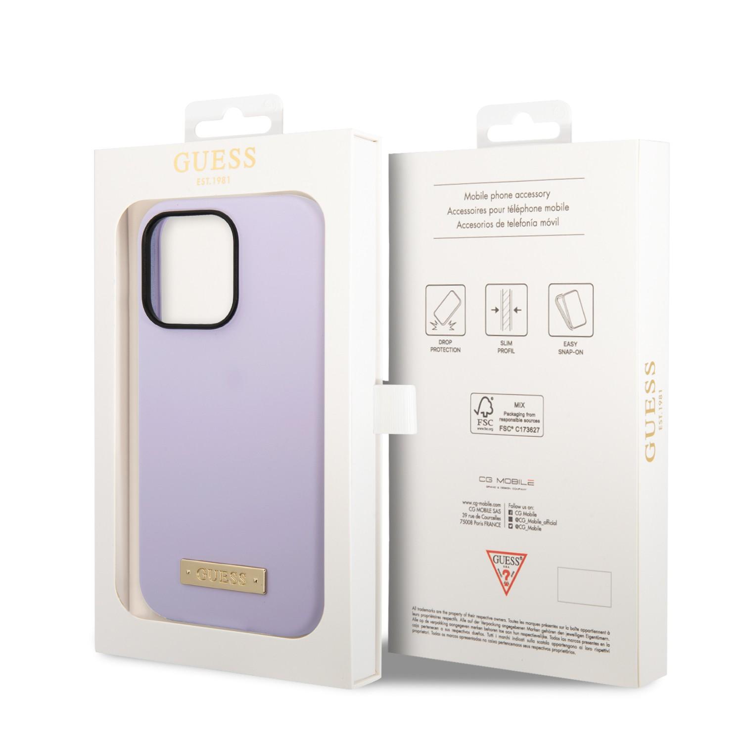 كفر ايفون 14 برو سيليكون ماغ سيف بنفسجي جيس Guess Magsafe Liquid Silicone Logo Hard Case for iPhone 14 Pro Plate Purple - cG9zdDoxMzg1MDAw