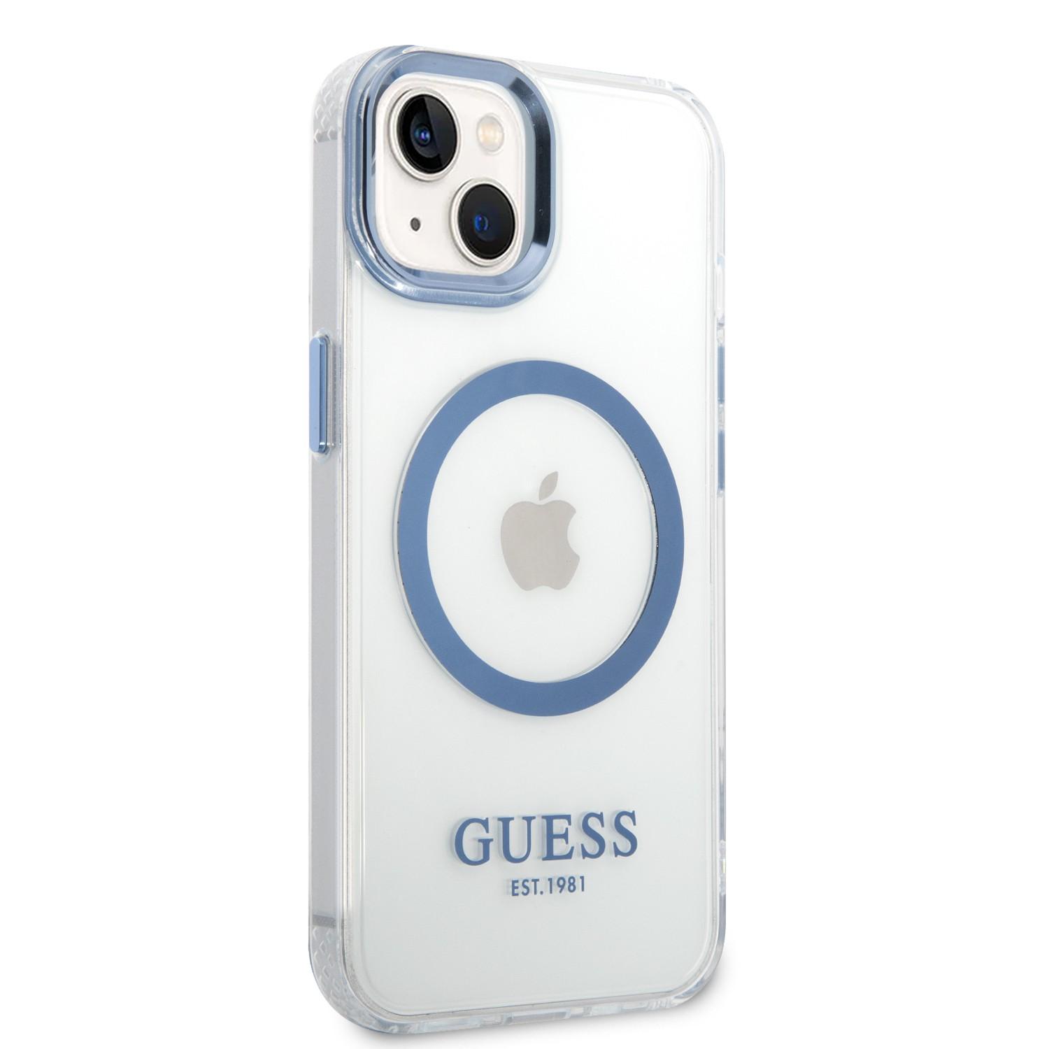 كفر ايفون 14ماغ سيف أزرق جيس Guess Outline Transparent MagSafe Case for iPhone 14 Blue - cG9zdDoxMzgzNzUz