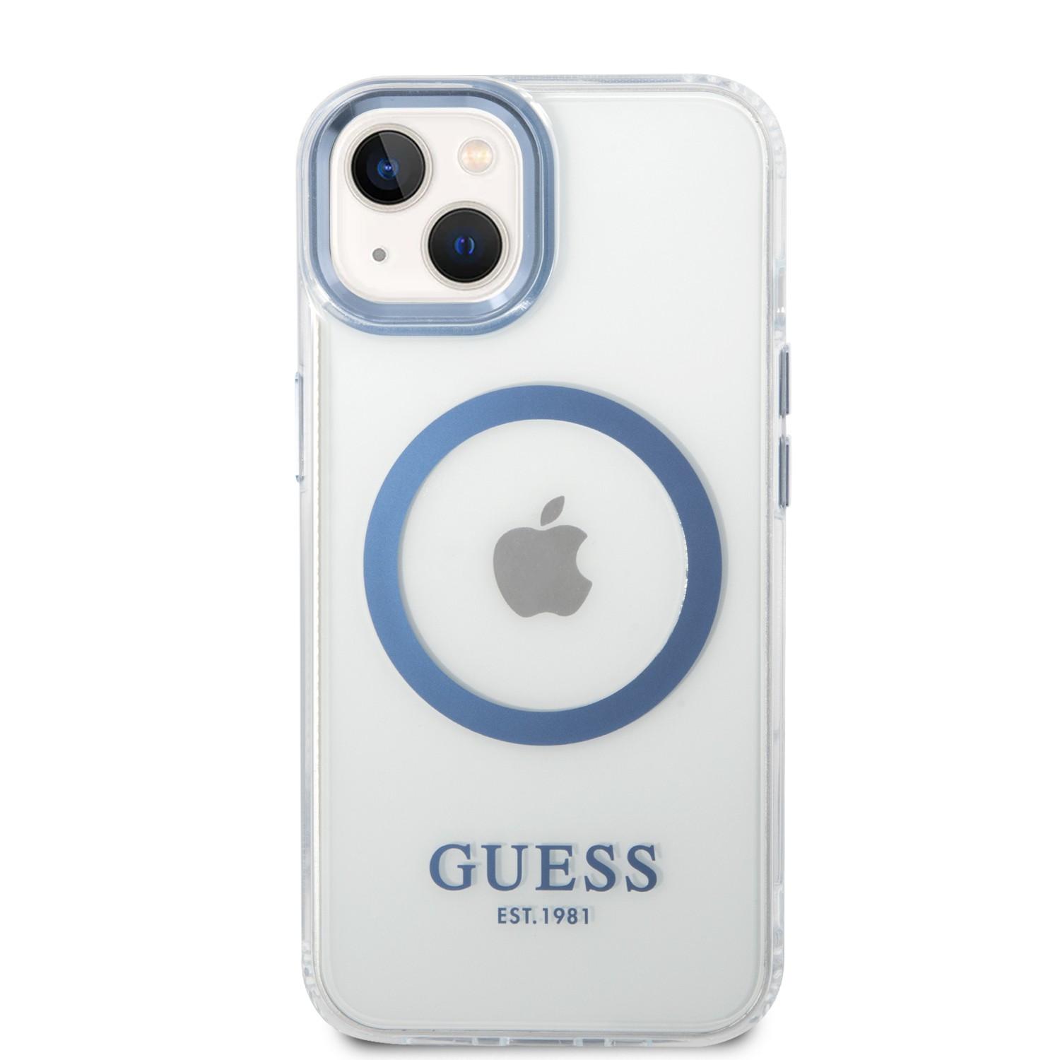 كفر ايفون 14ماغ سيف أزرق جيس Guess Outline Transparent MagSafe Case for iPhone 14 Blue - cG9zdDoxMzgzNzYx