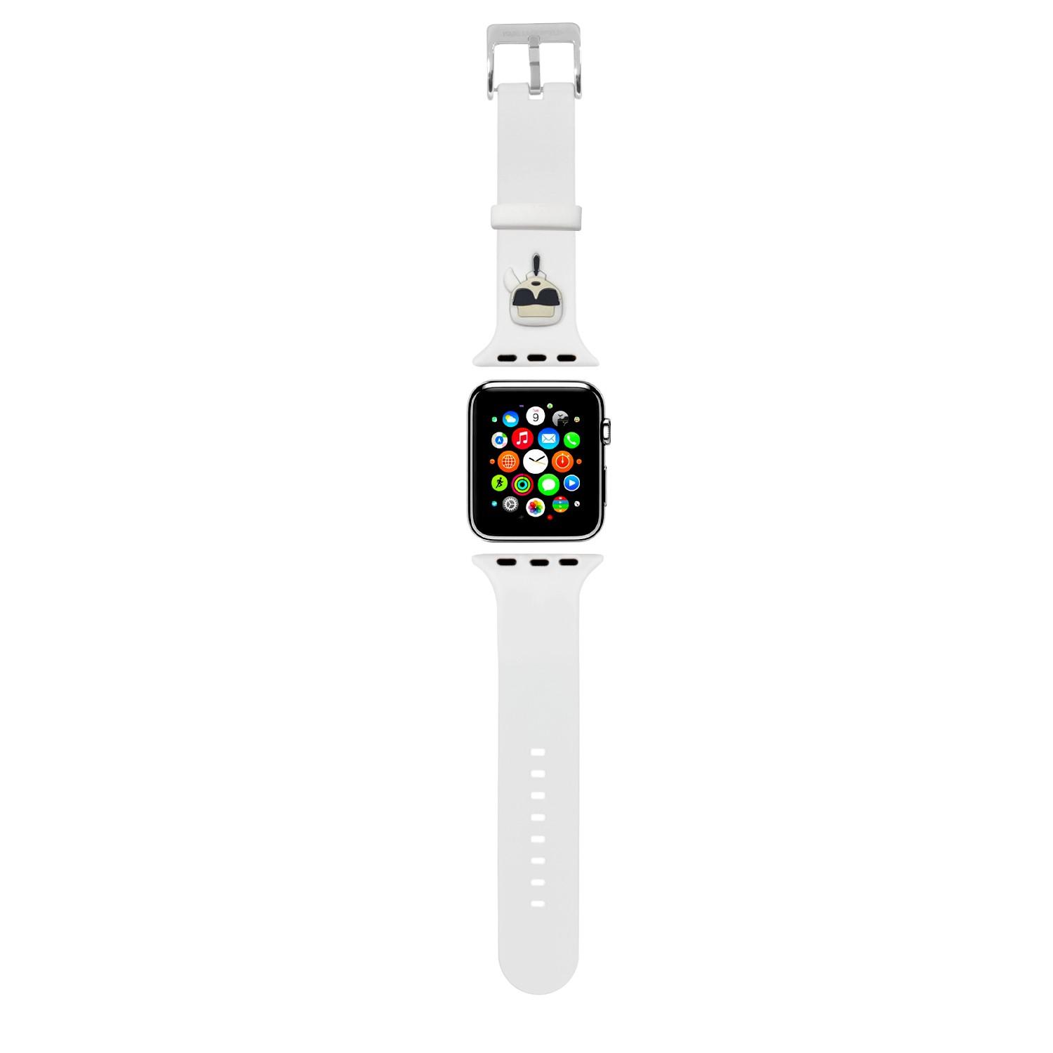 سير ساعة ابل 40 و 38 مم سيليكون لون أبيض من كارل لاغرفيلد Karl Lagerfeld Strap Silicone Karl Head Logo For Apple Watch - cG9zdDoxMzg4MDg1