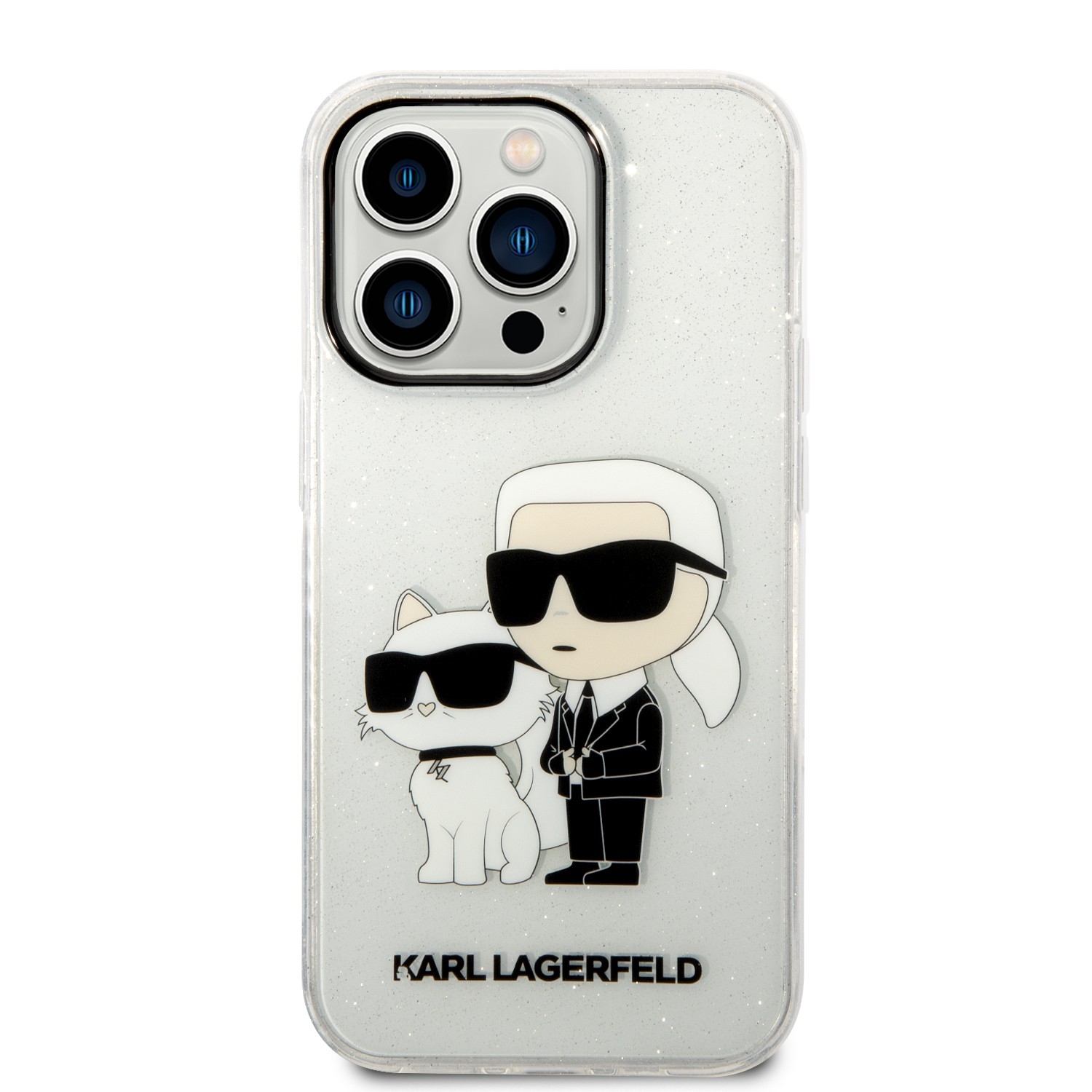 كفر جوال ايفون 14 برو ماكس لامع لون شفاف من كارل لاغرفيلد Karl Lagerfeld IML Glitter NFT Karl & Choupette Hard Case for iPhone 14 Pro Max