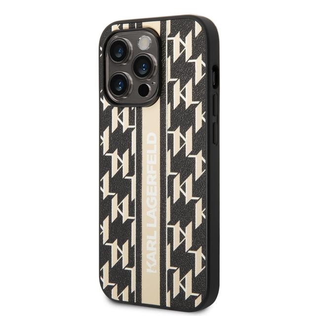 كفر جوال ايفون 14 برو ماكس جلدي لون بني من كارل لاغرفيلد Karl Lagerfeld Grained PU Leather Case With Monogram Pattern & Vertical Logo Stripe iPhone 14 Pro Max - SW1hZ2U6MTM5MTI0MQ==