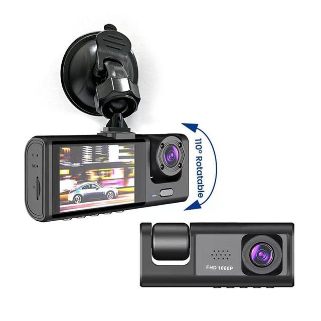 CRONY S11 Three-Camera 1920*1080 pushbutton dashcam 1080P DVR Dashcam Front Indoor and Rear View Camera Driving Recorder 2 Inch Screen Dash Cam Support Night Vision Loop Recording - SW1hZ2U6MTQyNzQ3Nw==
