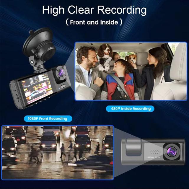 CRONY S11 Three-Camera 1920*1080 pushbutton dashcam 1080P DVR Dashcam Front Indoor and Rear View Camera Driving Recorder 2 Inch Screen Dash Cam Support Night Vision Loop Recording - SW1hZ2U6MTQyNzQ4NQ==