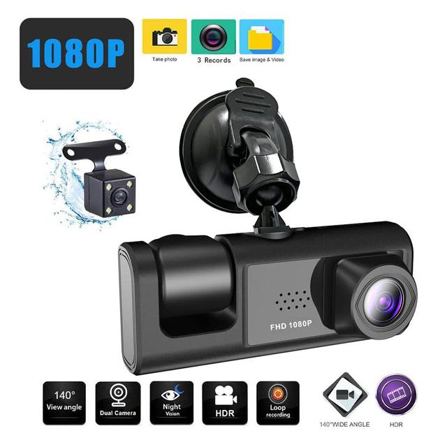 CRONY S11 Three-Camera 1920*1080 pushbutton dashcam 1080P DVR Dashcam Front Indoor and Rear View Camera Driving Recorder 2 Inch Screen Dash Cam Support Night Vision Loop Recording - SW1hZ2U6MTQyNzQ4Mw==