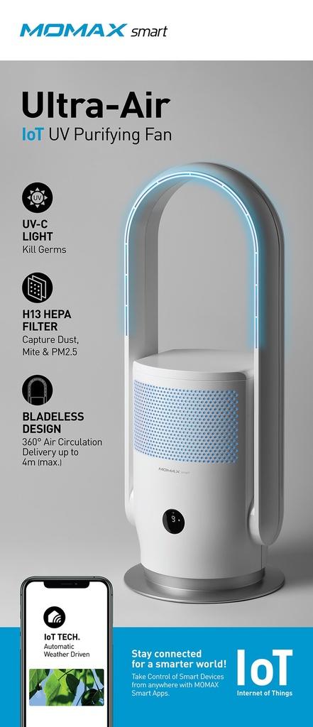 جهاز تنقية الهواء المنزلي والتعقيم الذكي ايوت الترا موماكس Momax smart iot ultra air uv sanitizing fan - SW1hZ2U6MTQ1ODMyNw==
