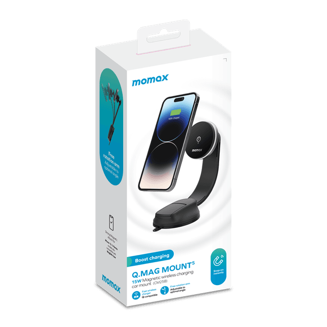 Momax q.mag mount 5 15w magnetic wireless charging car mount (suction cup mount) black - SW1hZ2U6MTQ1ODkwNg==