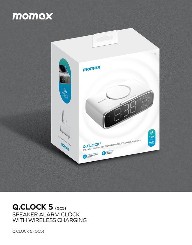 Momax q.clock 5 digital clock with wireless charger white - SW1hZ2U6MTQ1OTcxMA==
