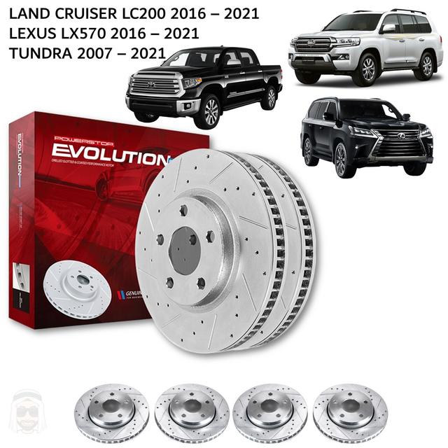 Toyota Land Cruiser LC200 and Lexus LX570 (2016-2021) and Tundra and Sequoia (2008-2021) - Drilled and Slotted Brake Disc Rotors by PowerStop Evolution - SW1hZ2U6MTkxOTcxMA==