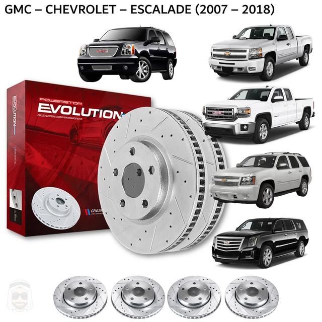 GMC Chevrolet 2005 to 2020 (Sierra Yukon Denali Silverado Avalanche Escalade) - Drilled and Slotted Brake Disc Rotors by PowerStop Evolution - SW1hZ2U6MTkxOTc4Ng==