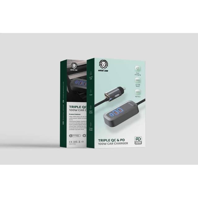 Green Lion 100W Car Charger Triple QC & PD 30W - Black - 340748