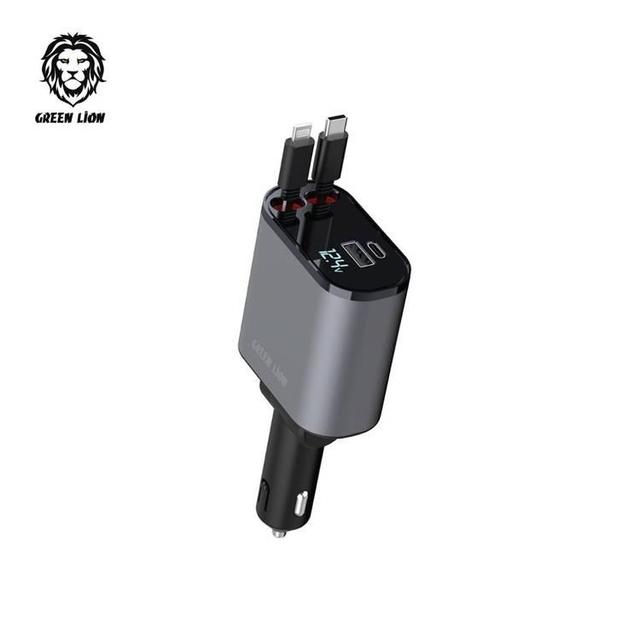 Green Lion Integrated Car Charger with Retractable Cables 38W - Gray - SW1hZ2U6MTYzNzQ5OQ==