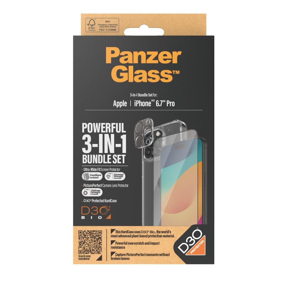 بكج حماية ايفون 15 برو ماكس بينزر غلاس PanzerGlass Apple iPhone 15 Pro 3in1 Bundle - cG9zdDoxNTkwMzQ0