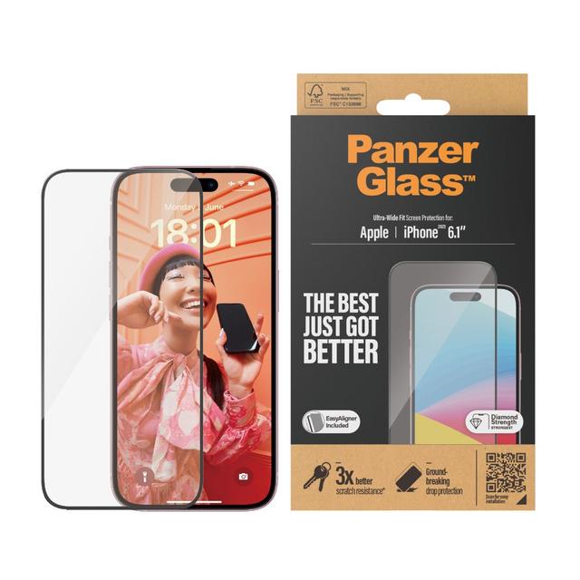 PanzerGlass UltraWide Screen Protector for Apple iPhone 15 2023 6.1" Clear w/ Black Frame - SW1hZ2U6MTU5MDUxMA==