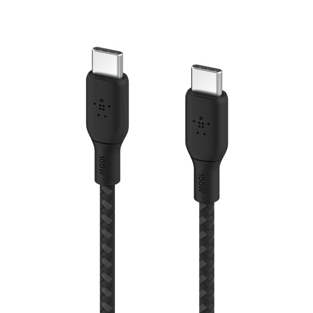 سلك شاحن تايب سي مجدول 100 واط 3 متر بيلكن أسود BELKIN Boost Charge USB-C to USB-C Braided Cable 3 Meter - SW1hZ2U6MTY4MDc3Mg==