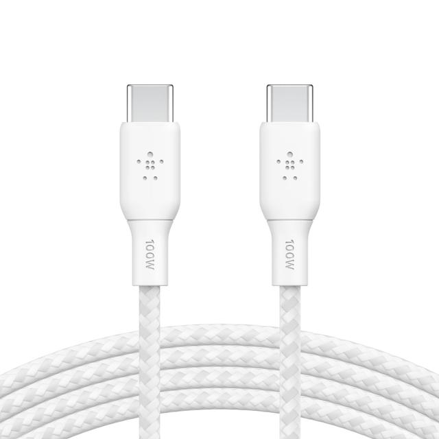 سلك شاحن تايب سي مجدول 100 واط 3 متر بيلكن أبيض BELKIN Boost Charge USB-C to USB-C Braided Cable 3 Meter - SW1hZ2U6MTY4MDA2MQ==