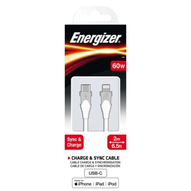 Order ENERGIZER CABLE LIGHTNING/USB C BICOLOR 2M WHITE Now