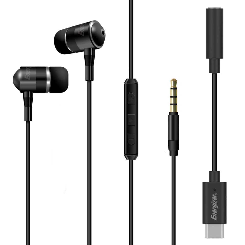 سماعات AUX مع تحويلة تايب سي لون اسود من اينرجيز ENERGIZER EARPHONES UIC30 METAL TYPEC DIGITAL