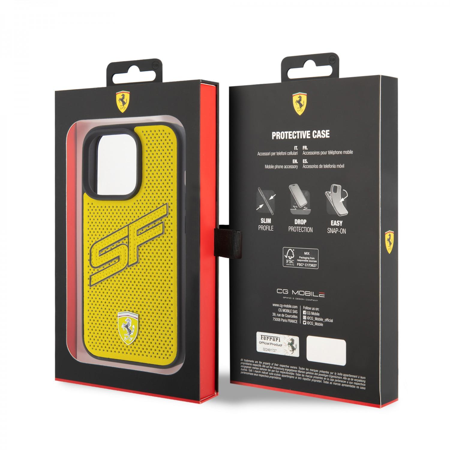Ferrari PU Leather Case with Big SF Perforated Design for iPhone 15 Promax - Yellow - cG9zdDoxNjQ0ODEx