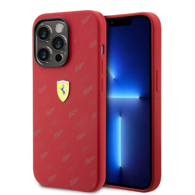 Ferrari Silicone Case with All Over SF Pattern for iPhone 15 Promax - Red - SW1hZ2U6MTY0NDU3OA==