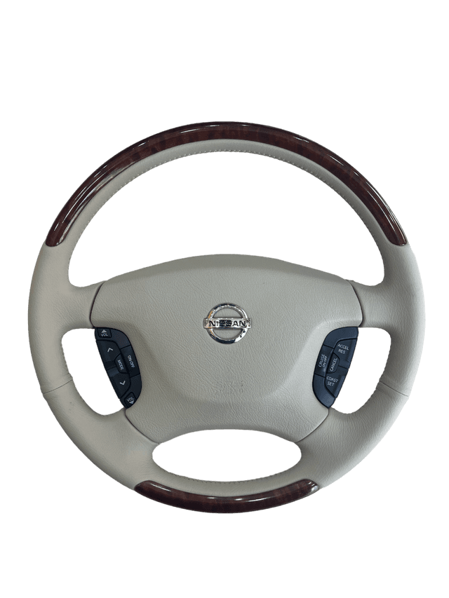 Beige Steering Wheel with Shiny Brown Wood Super Safari Nissan Patrol Y61 VTC GU - SW1hZ2U6MTY3MTQ2Mg==