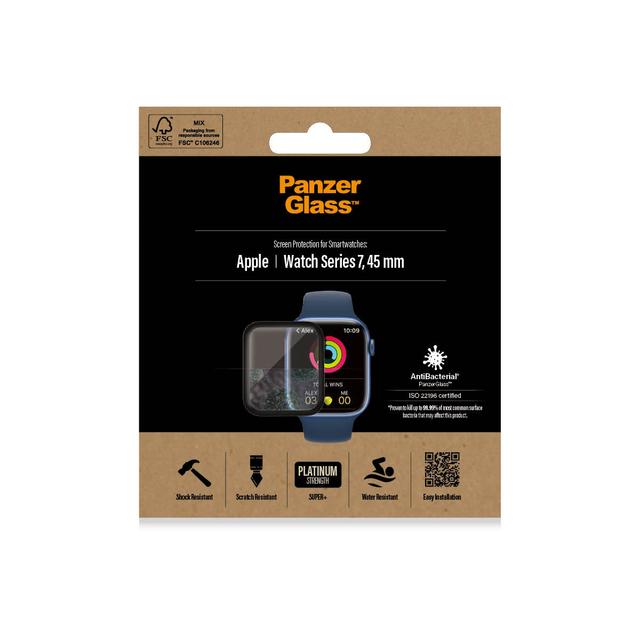 واقي شاشة ابل وتش سيريس 7 45 ملم حواف سوداء من بانزر جلاس PANZERGLASS Apple Watch Series 7 41mm Screen Protector Glass Super Plus - SW1hZ2U6MTY4MDA5OA==