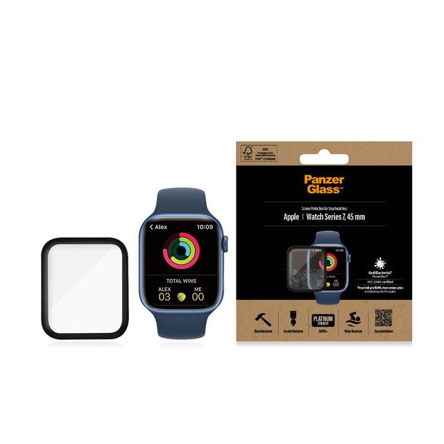 واقي شاشة ابل وتش سيريس 7 45 ملم حواف سوداء من بانزر جلاس PANZERGLASS Apple Watch Series 7 41mm Screen Protector Glass Super Plus - SW1hZ2U6MTY4MDA5NA==