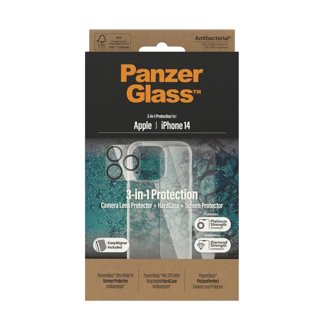 بكج حماية ايفون 14 شفاف من بانزر جلاس PANZERGLASS iPhone 14 3-in-1 Bundle ClearCase Screen Protector Camera Lens Protector Clear - SW1hZ2U6MTY4MTAyOA==