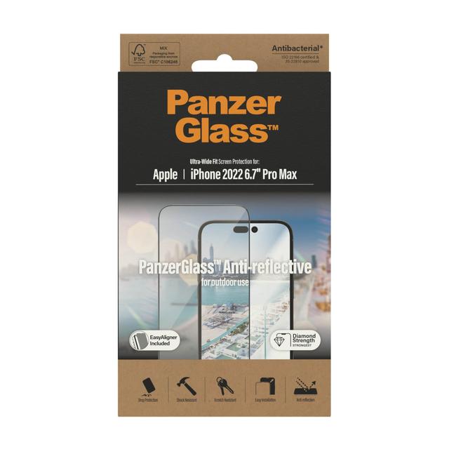 شاشة حماية مضادة للانعكاس ايفون 14 برو ماكس بانزر جلاس PANZERGLASS iPhone 14 Pro Max UWF Anti Reflective Screen Protector with Applicator Clear - SW1hZ2U6MTY3OTkwMQ==