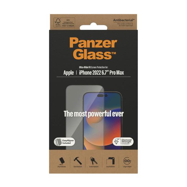 شاشة حماية موبايل ايفون 14 بروماكس الترا وايد شفاف من بانزر جلاس PANZERGLASS iPhone 14 Pro Max Ultra Wide Fit Screen Protector with Applicator Clear - SW1hZ2U6MTY4MjAyMA==