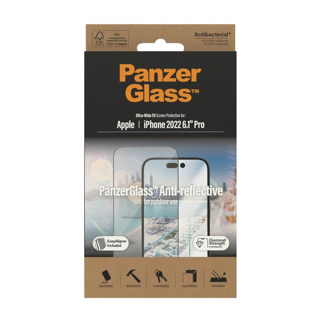 شاشة حماية مضادة للانعكاس ايفون 14 برو بانزر جلاس PANZERGLASS iPhone 14 Pro UWF Anti Reflective Screen Protector with Applicator Clear - SW1hZ2U6MTY3OTQ4NA==