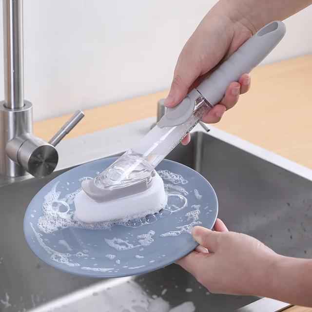 Cleaning Brush Scrubber Dish Bowl Washing Sponge with Refill Liquid Soap Dispenser - SW1hZ2U6MTc4NTY0OA==