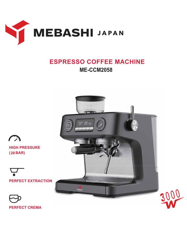 ماكينة اسبريسو احترافية ميباشي 20 بار مع مطحنة قهوة مدمجة 3000 واط Mebashi Espresso Coffee Machine With Coffee Grinder - SW1hZ2U6MTg3ODA5Nw==
